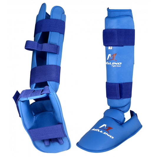 MALINO BLUE PU SHIN PADS WITH REMOVABLE INSTEP FOOT