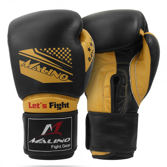 MALINO LEATHER BOXING GLOVES BLACK GOLDEN 12OZ