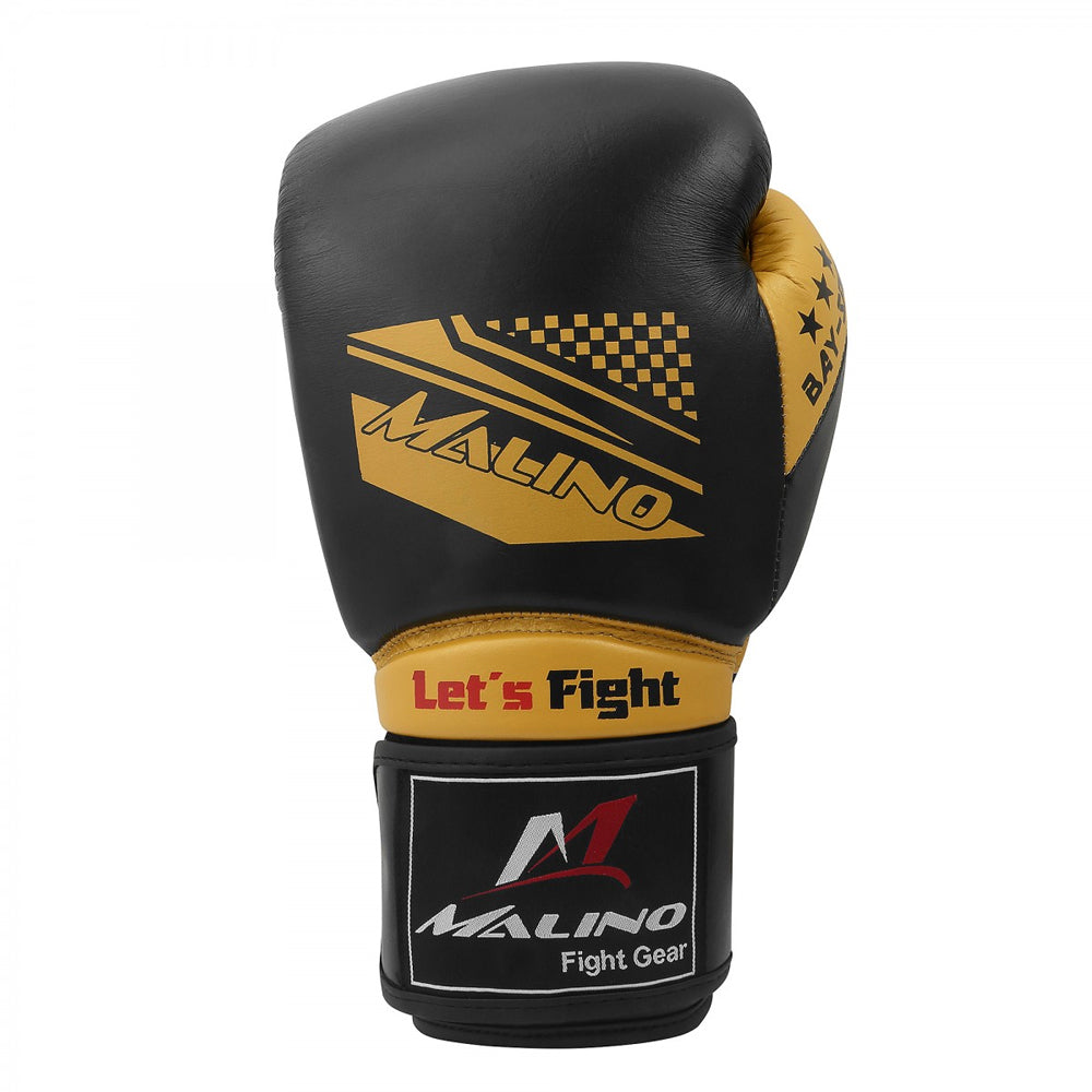 MALINO LEATHER BOXING GLOVES BLACK GOLDEN 12OZ